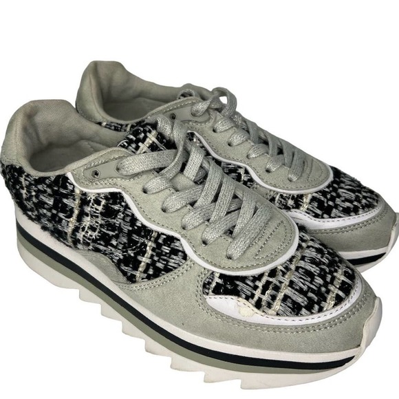 ZARA Chunky Sole Tweed Platform Retro Vegan Leather Sneakers Size 38/ US 7.5 - Picture 1 of 9